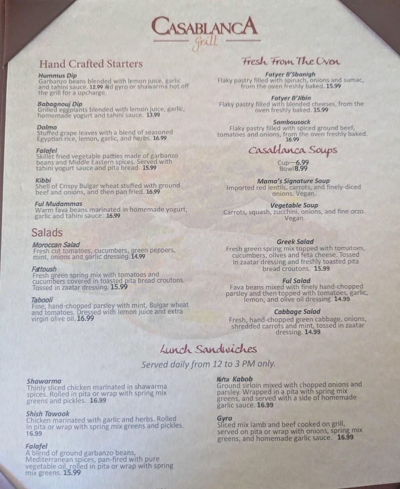 Casablanca Grill Menu image 2